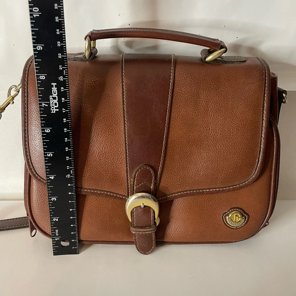 Vintage America Brown Leather Messenger Bag with Brass Hardware